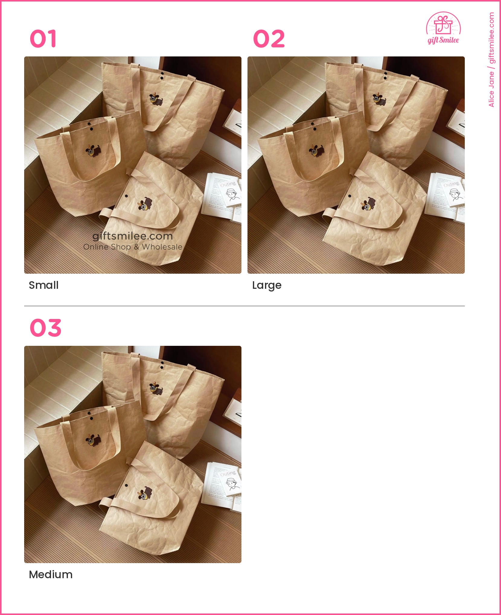 Small beige papertextured tote bag with sturdy handles minimalist animal print and ecofriendly design