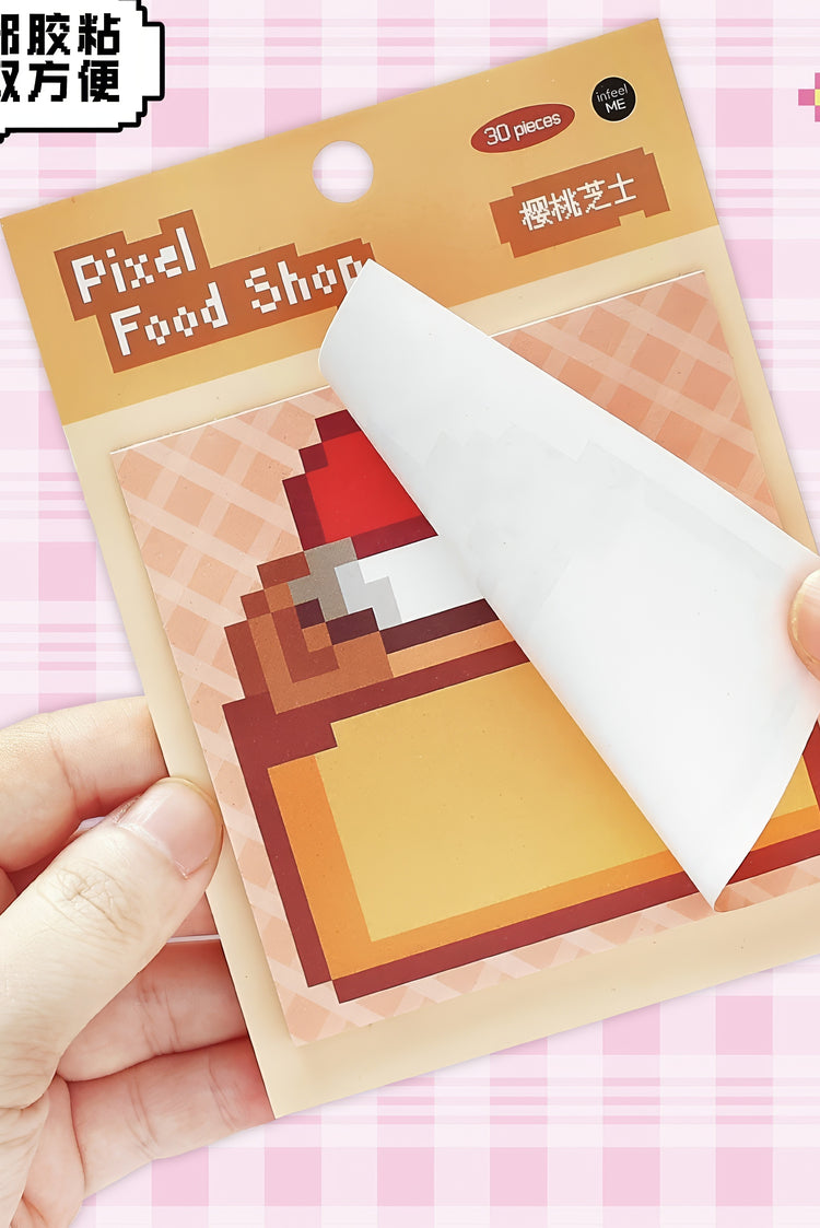 Peachthemed pixel art sticky notes with 30 sheets featuring a retro jar design on a pink gingham background