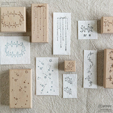 Beechwood Laser-Engraved Starry Motifs Wood Rubber Stamps | KS-WS-342