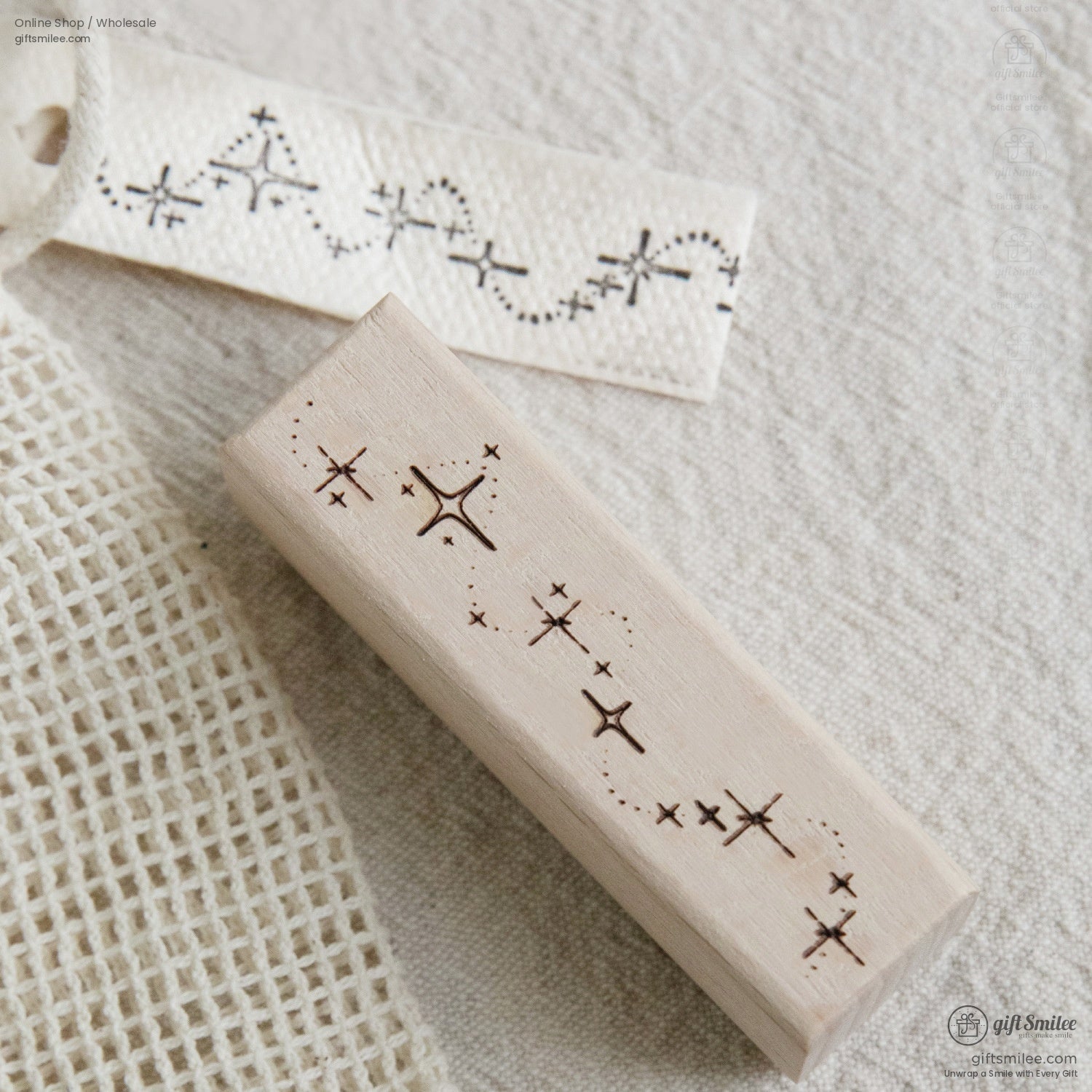 Beechwood Laser-Engraved Starry Motifs Wood Rubber Stamps | KS-WS-342