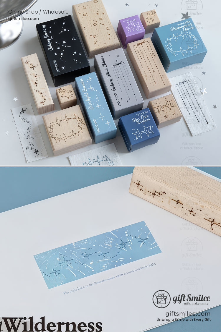 Beechwood Laser-Engraved Starry Motifs Wood Rubber Stamps | KS-WS-342