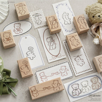 Beechwood Vintage Teddy Illustration Wooden Rubber Stamp | KS-WS-370