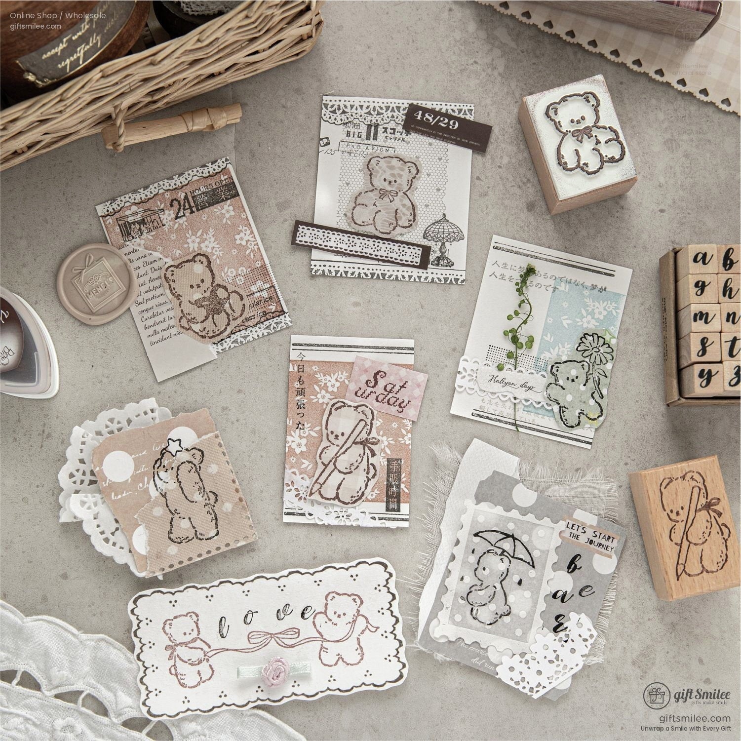 Beechwood Vintage Teddy Illustration Wooden Rubber Stamp | KS-WS-370