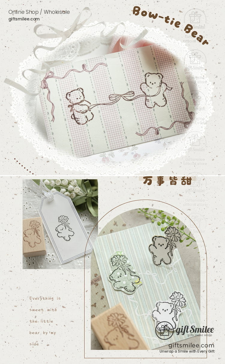Beechwood Vintage Teddy Illustration Wooden Rubber Stamp | KS-WS-370