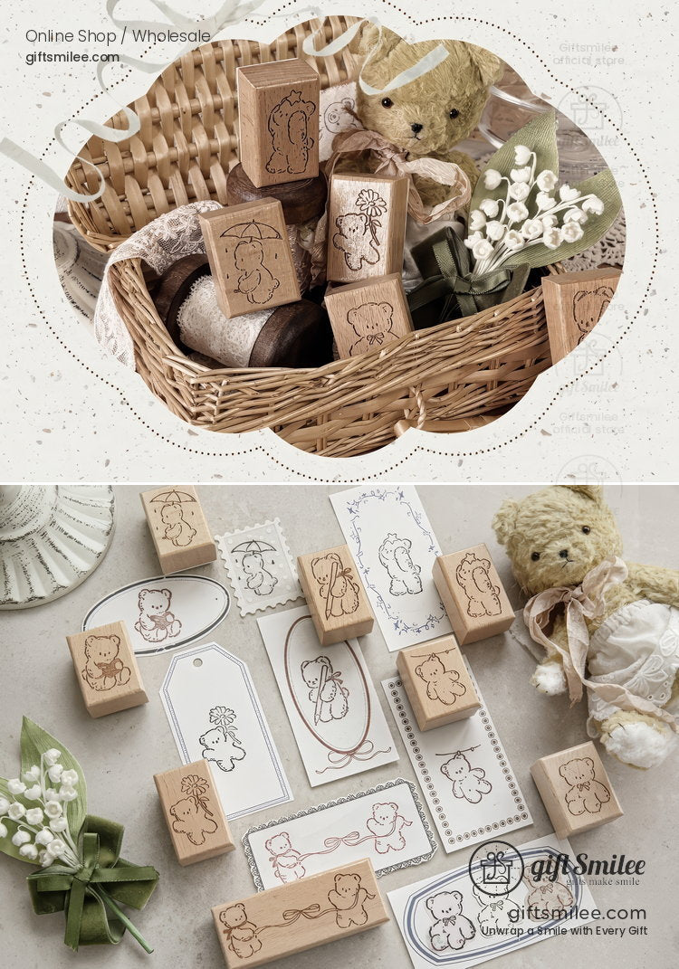Beechwood Vintage Teddy Illustration Wooden Rubber Stamp | KS-WS-370