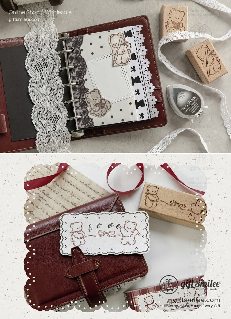 Beechwood Vintage Teddy Illustration Wooden Rubber Stamp | KS-WS-370