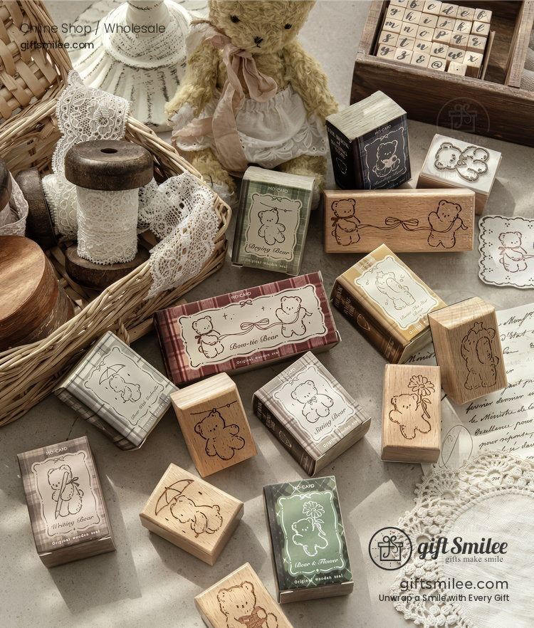 Beechwood Vintage Teddy Illustration Wooden Rubber Stamp | KS-WS-370