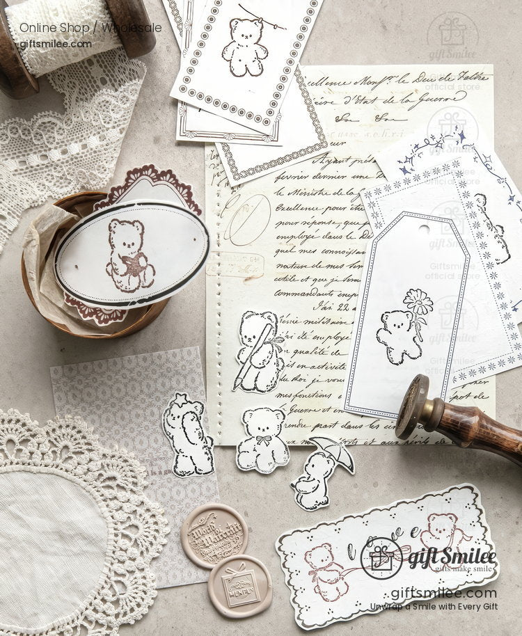 Beechwood Vintage Teddy Illustration Wooden Rubber Stamp | KS-WS-370