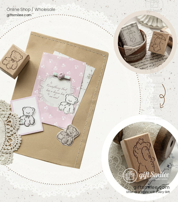 Beechwood Vintage Teddy Illustration Wooden Rubber Stamp | KS-WS-370