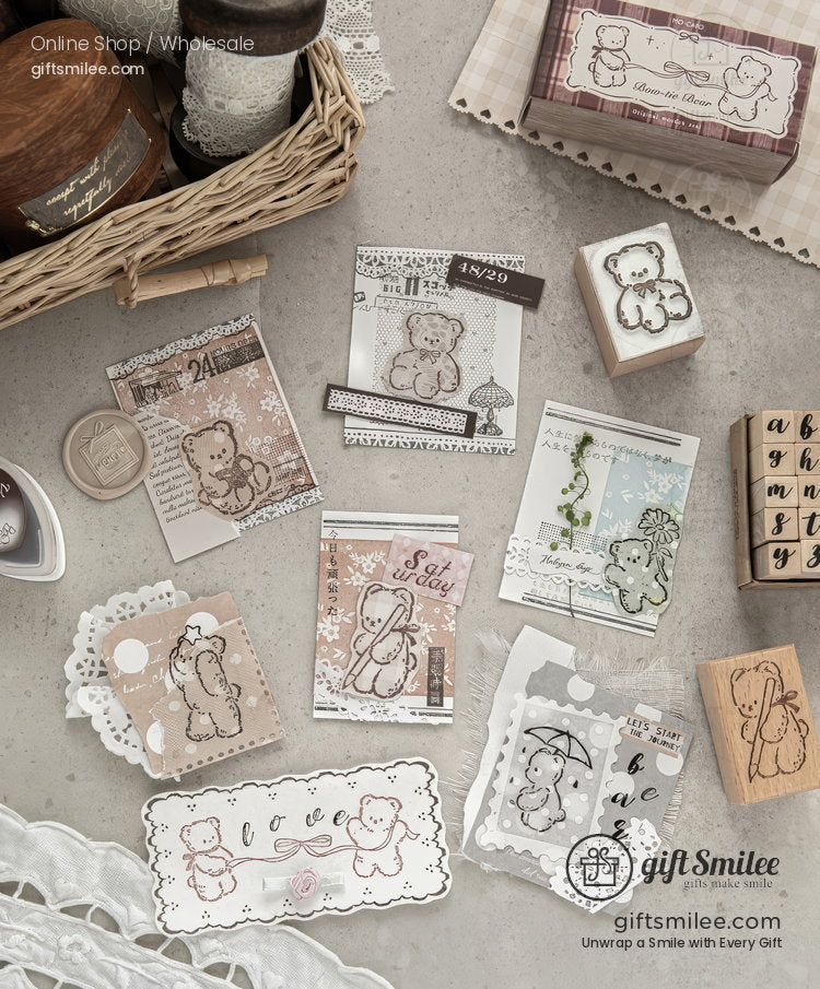 Beechwood Vintage Teddy Illustration Wooden Rubber Stamp | KS-WS-370