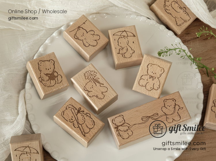 Beechwood Vintage Teddy Illustration Wooden Rubber Stamp | KS-WS-370
