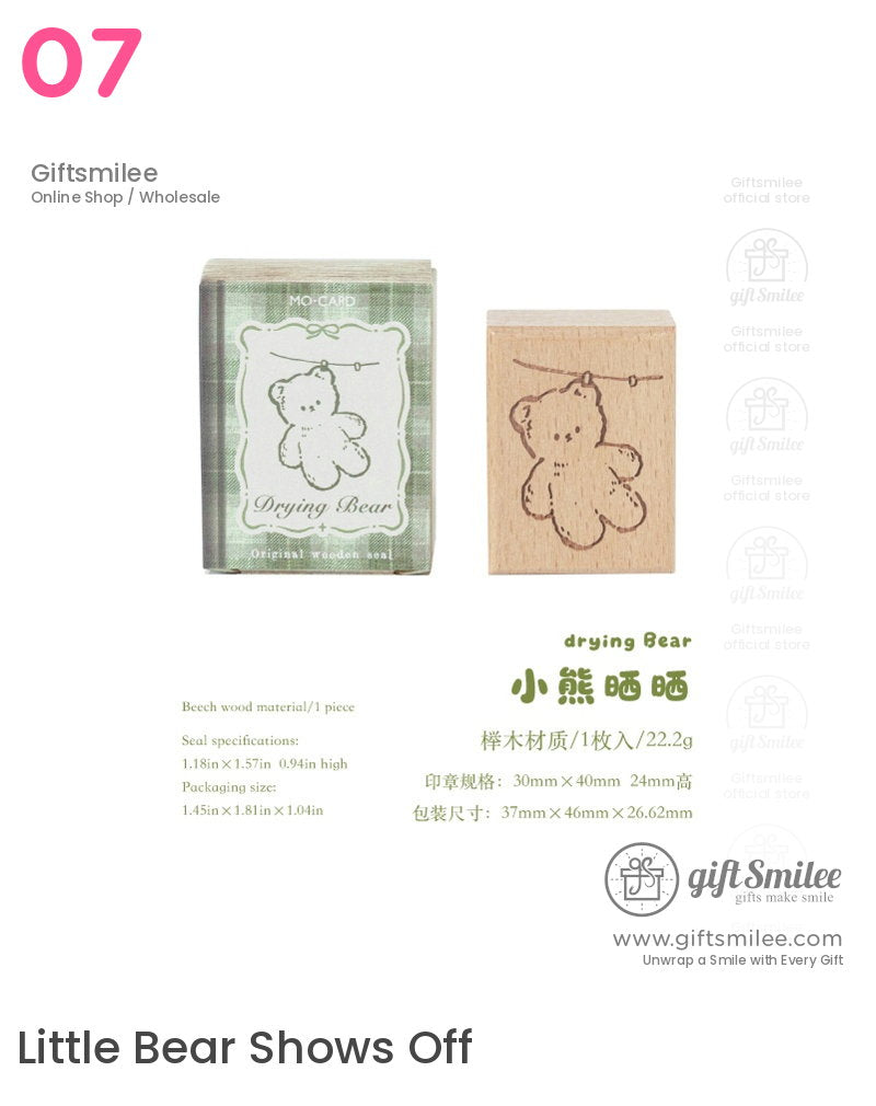 Beechwood Vintage Teddy Illustration Wooden Rubber Stamp | KS-WS-370